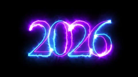 Neon fire effect light letter 2026 festive digital greeting text celebratio.. Stock Footage 321945133