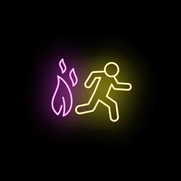 Neon fire exit sign indicating emergency escape Stock Illustration