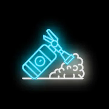 Neon fire extinguisher fighting fire with smoke on black background Stock Illustration