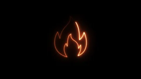 Neon fire icon burning animation isolated on Black Background Stock Footage 321478490