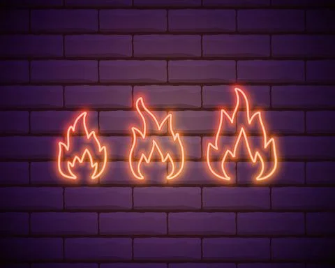 Neon fire icon. Elements in neon style icons. Simple neon flame icon for webs Stock Illustration