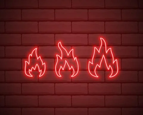 Neon fire icon. Elements in neon style icons. Simple neon flame icon for webs Stock Illustration