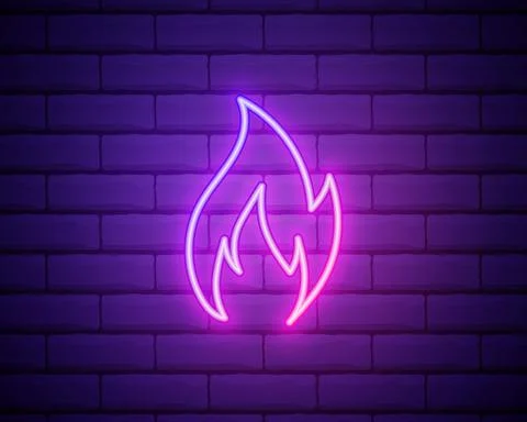Neon fire icon. Elements in neon style icons. Simple neon flame icon for webs Stock Illustration