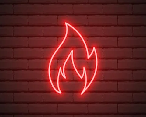 Neon fire icon. Elements in neon style icons. Simple neon flame icon for webs Stock Illustration