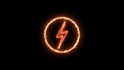 Neon fire lightning bolt, glowing sign. Neon battery charging power symbol,.. Ilustração Stock
