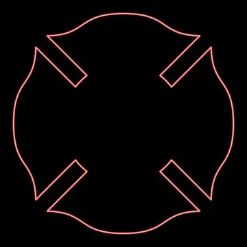 Neon firefighter cross Malta emblem fire fighter dept red color vector illust Stock Illustration
