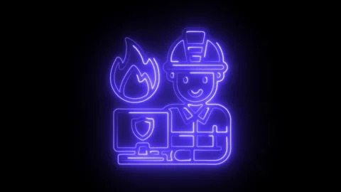 Neon firefighter icon animation on black background emergency response and .. Stock Footage 309913825