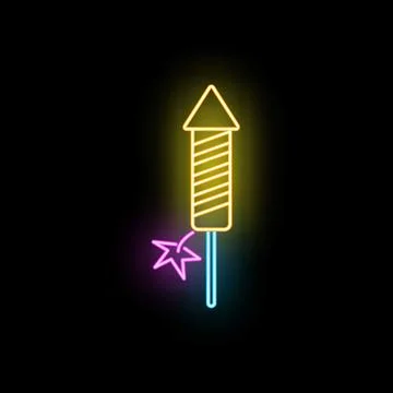 Neon firework rocket illuminating celebration party night Illustrazione stock