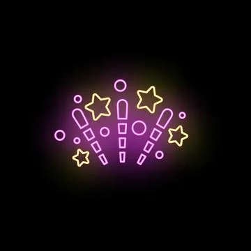 Neon fireworks exploding with stars celebrating party event Illustrazione stock