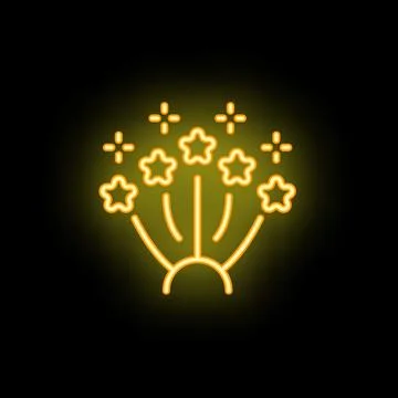 Neon fireworks exploding with yellow light on black background Illustrazione stock