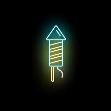 Neon fireworks rocket glowing blue and yellow Stock Illustration