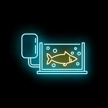 Neon fish aquarium sign with filter icon Stock Illustration