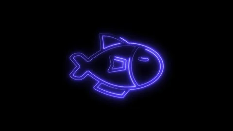 Neon fish icon animation glowing outline on black background minimalist and Stock Footage 322967931