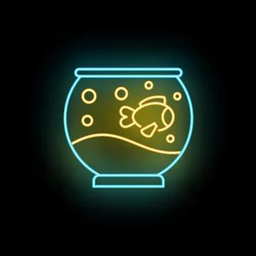 Neon fish living inside glowing glass aquarium bowl Stock Illustration