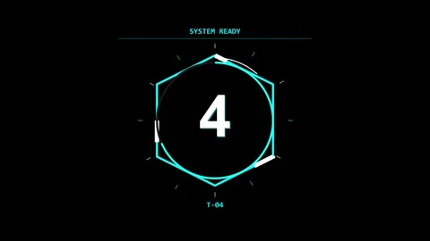 Neon five second countdown timer on black background Stock Footage 343867057