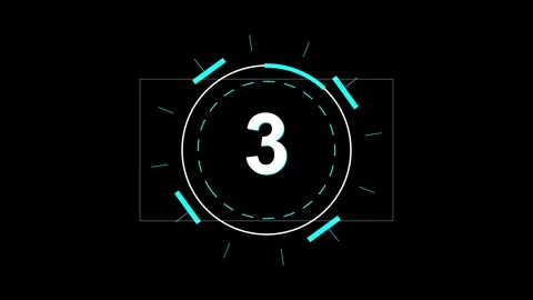 Neon five second digital countdown timer on black background Stock Footage 343867068