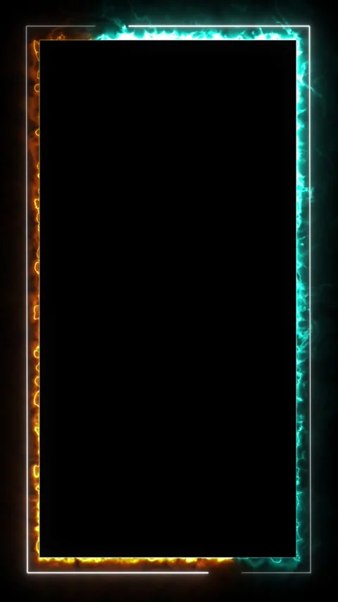 Neon flame frame with energetic blue and orange glow on black background Stock Footage 342038560