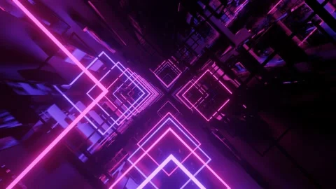 Neon flash light structures. Hi-tech neon sci-fi tunel. Trendy neon glow lines Stock Footage 195958224
