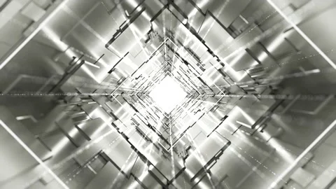 Neon flash light structures. Hi-tech neon sci-fi tunel. Fly through symmetrical Stock Footage 230913520