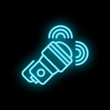 Neon flashlight emitting light beam on black background Stock Illustration