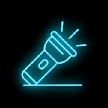 Neon flashlight shining light beam on black background Stock Illustration