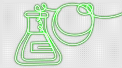 Neon flask with bubbles on a black screen. Glass vessel with chemical reagents. Stock Footage 182919648