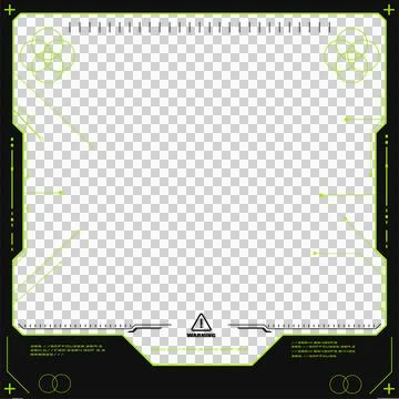 Neon flat HUD frame is floating with tick marks, data nodes, warning icon on イラスト素材