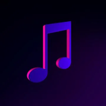 Neon flat musical note icon. 3d rendering ui ux interface element. Dark glo.. Stock Illustration