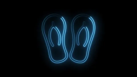 Neon flip flops animation revealing summer vacation vibes on black background Stock Footage 322980464