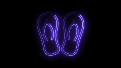 Neon flip flops outlined with glowing purple light on black background Stock Footage 322980461