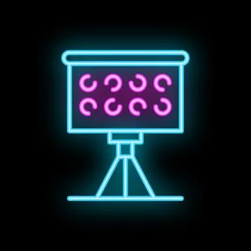 Neon flipchart with growing chart icon on black background Stock Illustration