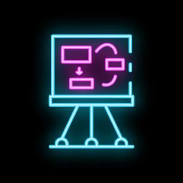 Neon flipchart showing algorithm for project management with diagram and grap Illustration