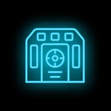 Neon floppy disk icon glowing against dark background イラスト素材