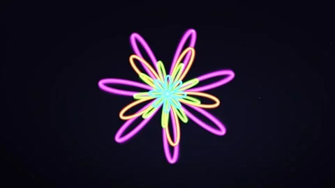 Neon floral pattern rotating against a dark background Stock Footage 340333684