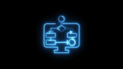 Neon flowchart algorithm on computer screen animation loop Stock Footage 308178792