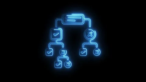 Neon flowchart animation on black background illustrating decision making a.. Stock Footage 308191088