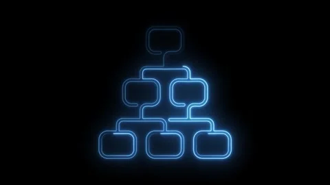 Neon flowchart animation on black background representing business hierarch.. Stock Footage 314537819