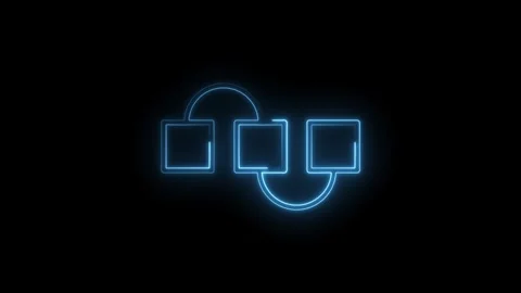 Neon flowchart animation squares connected with lines on black background Stock Footage 315958131