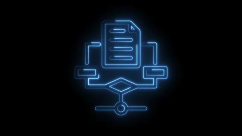 Neon flowchart diagram with data processing illustrating workflow managemen.. Stock Footage 346002262