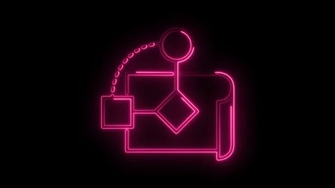 Neon flowchart diagram with man leads to file folder,business process concept Stock Footage 315962162