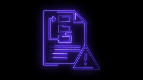 Neon flowchart document with error symbol on black background represents da.. Stock Footage 309911820