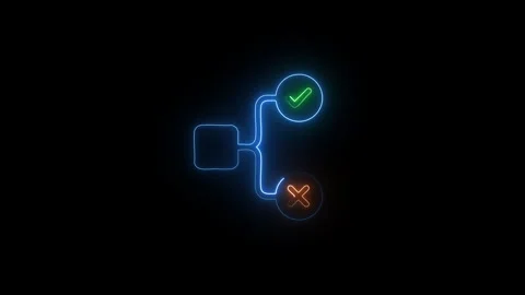 Neon flowchart graphic featuring decision process with animated check and c.. Stock Footage 338287911