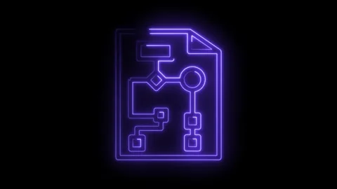 Neon flowchart illustration on dark background outlining business processes and Stock Footage 322962844