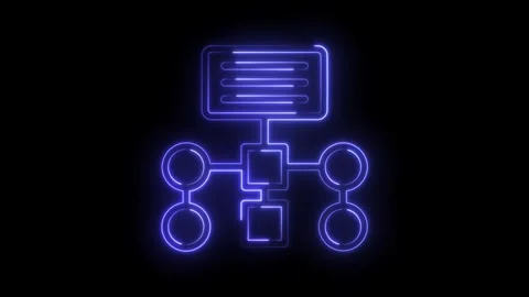 Neon flowchart network data visualization on black background represents Stock Footage 322986960