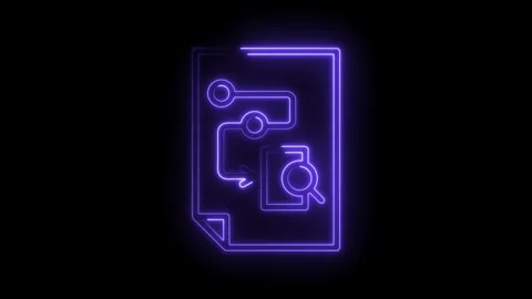 Neon flowchart on paper sheet with search icon animation on black background Stock Footage 312319251