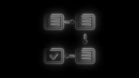 Neon flowchart process steps with checkmark completion and arrow transitions Stock Footage 333952475