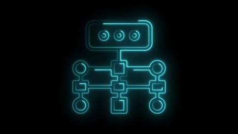 Neon flowchart symbol animation on black background digital process Stock Footage 322975133