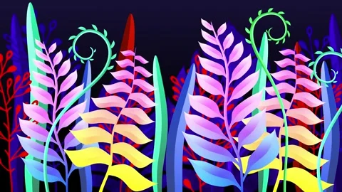 Neon Flowers Garden at Night Version 2 Stock Footage 341802742