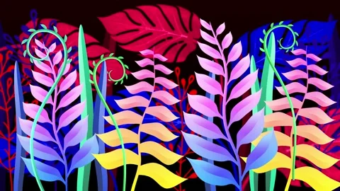 Neon Flowers Garden at Night Version 3 Stock Footage 341802844
