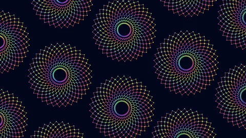 Neon flowers seamless pattern with dots and lines on black gradient Stock Footage 230063019